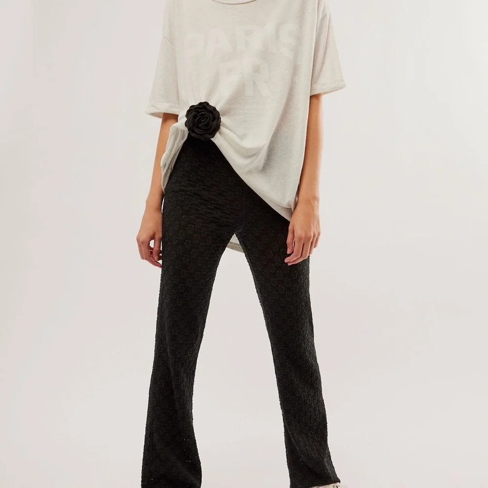 NWOT Free People FP One Ona Floral Lace Flare Black Pant Size Small